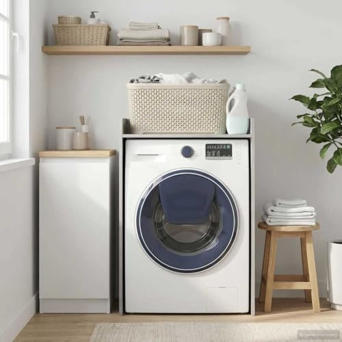 Augerqir Armoire pour machine à laver Gris Sonoma 67,5 x 48 x 97 cm Armoire de ménage compacte avec beaucoup d'espace de rangement et montage facile pour salle de bain et buanderie