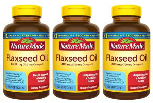 Nature Made Organic Flaxseed Oil 1400 Mg 700Mg Omega 3 100 Liquid Softgels 3 Pack