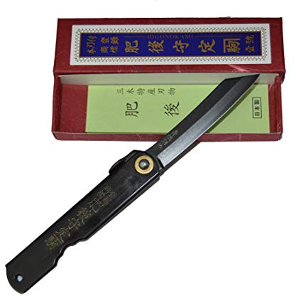 HIGO NO KAMI Coltello Tascabile Pieghevole Giapponese Warikomi All Black Fatto a Mano in Giappone da Nagao Kanekoma