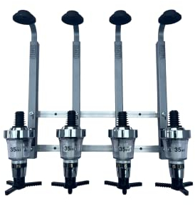 Chabrias Ltd 2/3/4/6-4 Bottle Wall Bar Rail + Spirit Optic Measure 35ml - UK Made, Fully Assembled Metal Bracket & Pub Trade Compliant, Traditional Chrome, Fits 70cl–1.5L Bottles (4 Wall Bar, 35ml)