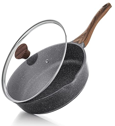 SENSARTE Nonstick Deep Frying Pan Skillet, 12-inch Saute Pan with Lid, Stay-cool Handle, Chef Pan Healthy Stone Cookware Cooking Pan, Induction Compatible, PFOA Free