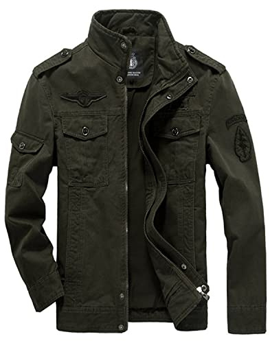 MERCIYD Herren Übergangsjacke Militär Jacke Stehkragen Fliegerjacke Baumwolle Bomber Jacke Multi Taschen Armeejacke Feldjacke (XL, Armeegrün)