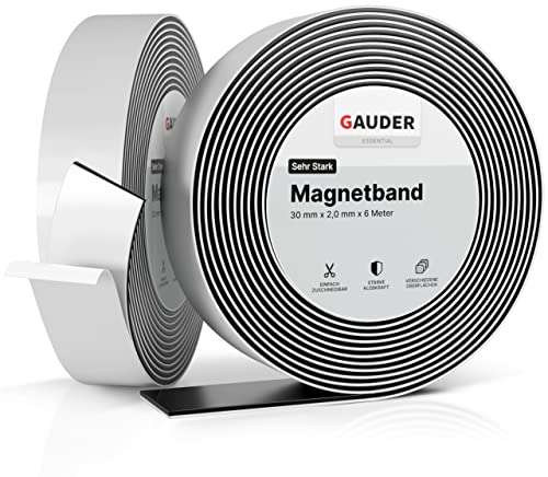 GAUDER Självhäftande Magnettejp (30mm x 6m) | Magnetremsa med extra stark Tejp | Magnettejp