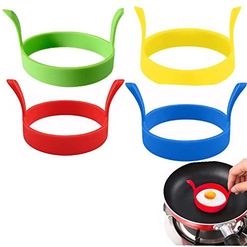 Stampi per Uova, 4 Pezzi Tampo per Uova Fritte Anello Uovo in Silicone con Manici Muffa Degli della Pancake Antiaderente Anello Pancake Stampi per Pancake Stampo Antiaderente per Uova Fritte