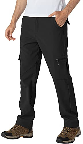 donhobo Men's Waterproof Trousers,Winter Walking Softshell Fleece Lined Outdoor Warm Hiking Climbing Camping Snow Ski Pants with Multi-Pockets Black 40-1