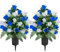 Set of 2 Artificial Grave Memorial Flowers Cemetery Flowers Rose Bouquet with Vase for Cemetery Graveyard Headstones Decoration (Blue&White-24H)