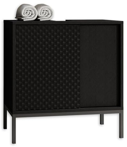 BERLIN Badezimmer Waschbeckenunterschrank in Schwarz - Moderner Bad Unterschrank Badezimmerschrank mit viel Stauraum - 60 x 62 x 32 cm (B/H/T)
