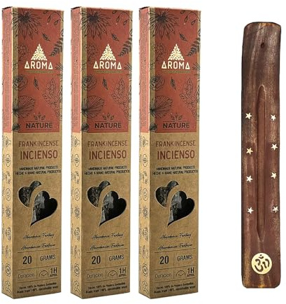 Aromasenses - 3 lådor rökelsedoft natur frankincense - 100 % naturlig - handgjord - 1 timmes varaktighet per stav - avkoppling meditation yoga + 1 tablett doft (3, Frankincense)