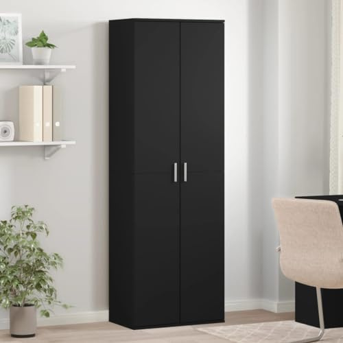 IKAYAA Armario Multiusos 2 Puertas Escobero y de Limpieza, Almacenaje para Hogar, Madera de Ingeniería, 60x35x180 cm Negro