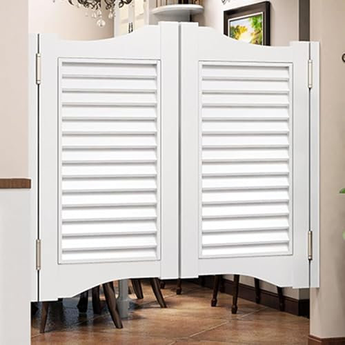 Rustikale Café-Türen mit Lamellen-Design, anpassbare Massivholztür mit halber Taille, für Bar, Küche oder Café, automatische Schließfunktion und Edelstahl-Scharniere, weiß, 71,1 x 101,6 cm