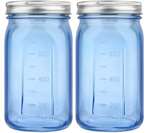 CARBLIN 2 Pack 32 oz Mason Jars,Blue Wide Mouth Glass Canning Jar with Lids