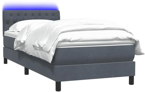 vidaXL Boxspringbett mit Matratze Dunkelgrau 80x220 cm Samt, Bett, Bettrahmen, Einzelbett, Schlafzimmermöbel, Lattenrost, Samtbett, Polsterbett