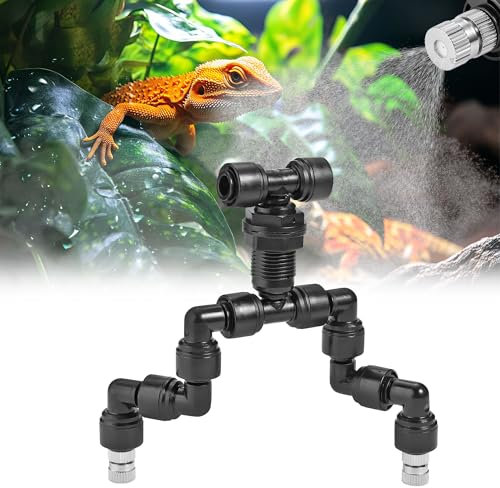 Filhome Two Head Reptiles Nozzle Fogger 360 Degree Adjustable Spray Cooling System Misting Nozzles Reptile for Rainforest