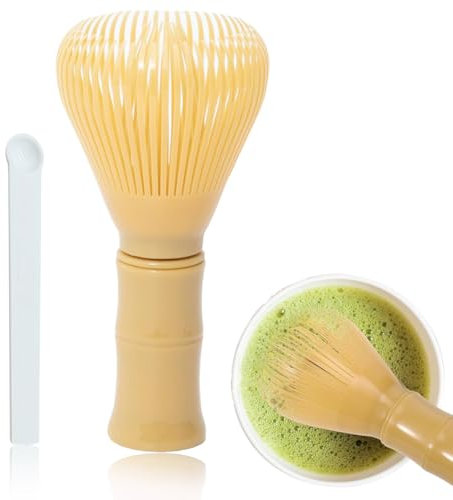 HAMKU Batidor te matcha, Batidor matcha, Batidor de bambu te matcha, Matcha set, Amarillo Batidor Chasen de bambú Tradicional, Viene con una cuchara medidora de 1 gramo