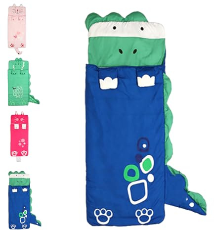 ARCHWANG Sacs de Couchage pour Enfants 62.99x23.62 Pouces, Sac de Sommeil pour Enfants, Carton Dinosaur Nap Mat Sac de Couchage Confort, Sac de Couchage pour garçons et Filles