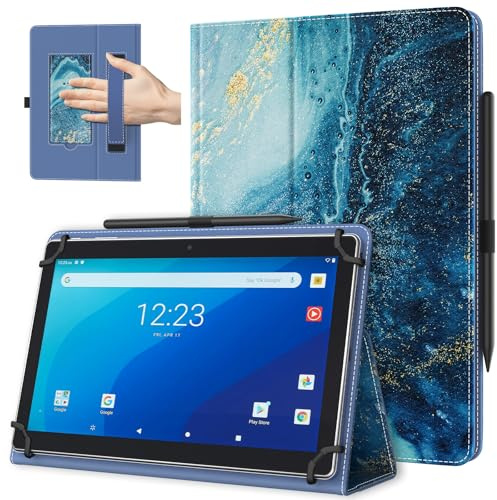 TiMOVO Custodia Universale per Tablet Android 10,1 Pollici con Anello per Penna, Cover Leggera e Pieghevole in Piedi con Cinghia a Mano per Tutti i Tablet Touchscreen da 9,6-11 Pollici, Doratura