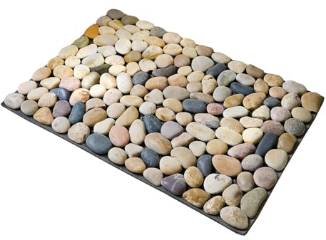 Coopers of Stortford - Rectangular Pebbled Door Mat – Natural Pebbles for Beach Vibe – Keeps Sand, Dirt & Mud Outside – Weather-Resistant EVA Backing – Indoor/Outdoor Use – L70 x W40cm