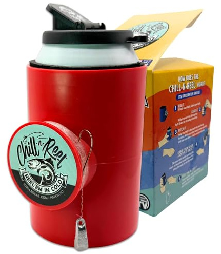 Made in USA | Fishing Can Cooler | Top Camping Essentials, Boat Gifts, Kayak Accessories, and Lake Float Gadget | Great Camper Must Haves | Fun Fishing Gift | Retail Box Packaging | Red