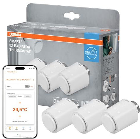 Osram Smart+ WiFi Termostato per termosifone, IP20, plastica, bianco, confezione da 3