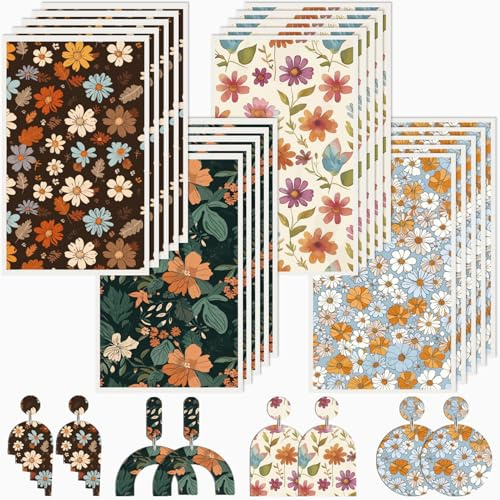 CRASPIRE 20 Fogli 4 Stili Carta da Trasferimento Argilla retrò Fiore Colorato Floreale Foglia Margherita Verde Coltivato Polimero Ceramica Vetro Decalcomania Solubile in Acqua per Ceramica Fai da Te
