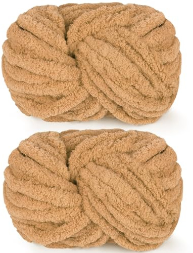 Reessy Chunky Yarn for Hand Knitting, 2×250g Super Chunky Wool Yarn-Khaki | Soft Thick Wool Jumbo Yarn for Crocheting, Fluffy Plush Blanket Yarn for Knitting Blanket Pet Bed Mats Sofa Mats