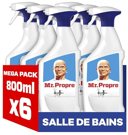 Mr. Propre Spray Nettoyant Salle De Bains, Grand Format (800mlx6), Parfum Fraîcheur Febreze, Élimine Jusqu’à 99.99% Des Résidus De Savon Et Des Dépôts De Calcaire