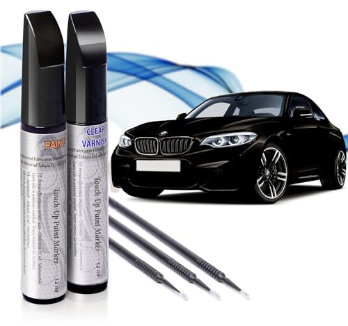 Asturcolor Reparador de Arañazos para Coche, Lápiz de Retoque para Automóvil, Bolígrafo Reparaarañazos, Rotulador de Reparación, 2 Piezas de Pintura de Retoque BMW (475 NEGRO ZAFIRO) con Base + Laca.