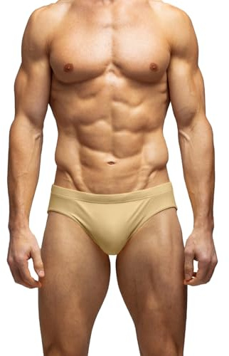 MIZOK Mens Solid Swim Brief Low Rise Swimsuit Surf Swimming Briefs Sand M