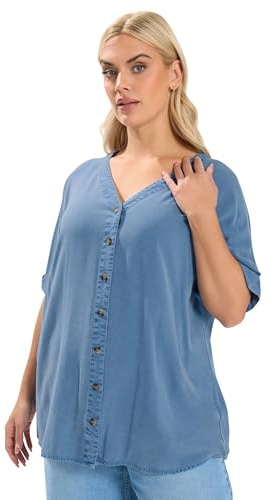 Yours Curve Chambray Button Through Blouse - Women's - Plus Size Curve