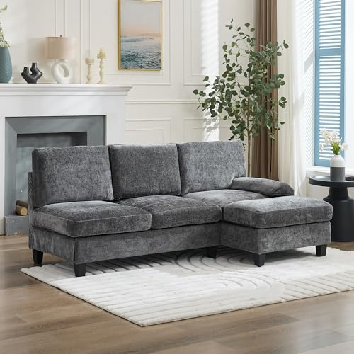 YuQozii 194 * 118 * 81 cm Sofá acolchado y sofá, sofá de 3 plazas Sofá de esquina para salón, apartamento, salón y dormitorio – Sofá cama en forma de L, sofá de ocio (gris)