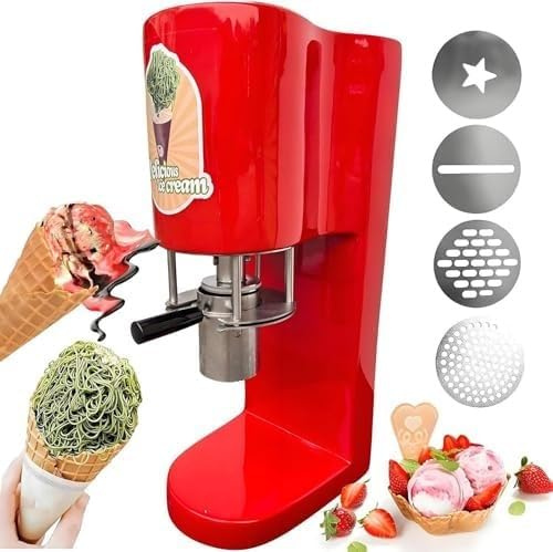 Máquina Comercial Para Hacer Fideos De Helado, Prensa Para Helado Tipo Espagueti De Formas Múltiples, 4 Moldes Intercambiables, Rendimiento De 28-30 L/H, Funcionamiento Con Un Solo Toque(Red)