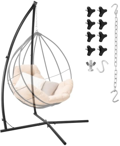 LIFERUN Cadre pour fauteuil suspendu noir robuste en métal au design X - Support mobile pour chaise suspendue et balançoire suspendue dans le jardin, le balcon et le salon - Charge maximale : 150 kg