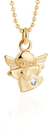 fish Collier Enfant Avec Pendentif Ange Et Cristaux Clairs En Doré