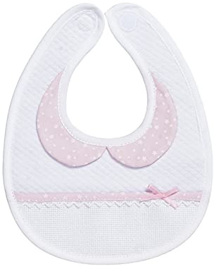 Filet - Bavoir Bébé Fille En Tissu Doux Blanc et Col Rose, Poche en Toile Aida à Broder, Protège les Robes Contre La Gelée, Régurgitation et Salivation, 100% Made in Italy, Couleur Blanc et Rose