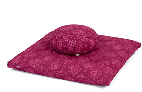 Bodhi Meditations-Set | Maharaja Collection | Meditationsmatte (Zabuton) & Meditationskissen Zafu mit Dinkelfüllung | Bezug aus Baumwolle | Unterlage zur Meditation (Lotus/Berry)