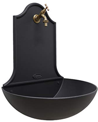 FONDERIA BONGIOVANNI | Gartenbrunnen | Wandbrunnen | Modell Marbella | mit Wasserhahn | für Haus Garten | Brunnen für den Außenbereich | Brüniert