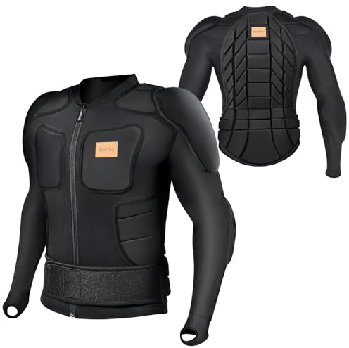 BenKen Body de esquí de mangas largas Protector Guard Gear Pad con forro de motor para el pecho, hombro, espalda, chaqueta ajustable para mujer y hombre Top Upper Padded Arm (M)