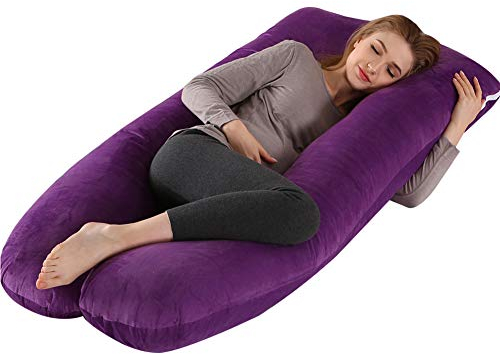 SHILINTONG chwangerschaftskissen mit Bezug aus Samt, U-Form, 70 x 130 cm für Schwangerschaft, Erwachsene, komplette Körperunterstützung (violett)
