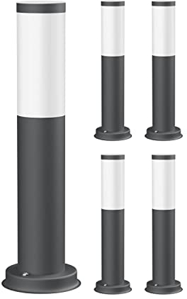 ledscom.de 5 Stück Pollerleuchte PORU für außen, IP44, 39cm, anthrazit, inkl. E27 Lampe max. 1020lm, weiß