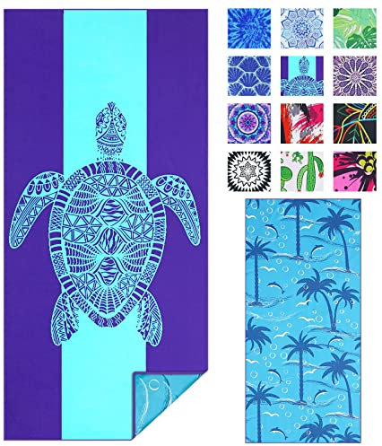 Haleey Microfibre Sand Free Beach Towel Fast Dry Super Absorbent Oversized Extra Large Thin Lightweight Towels Travel Pool Swimming Bath Camping Yoga Girls Women Mens Adults Blue Sea Turtle