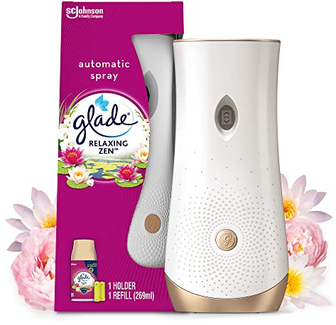 Glade Automatic Spray, Profumatore per Ambienti, Fragranza Relaxing Zen, 4 Diffusori e 4 Ricariche 269 ml, 8 Pile AA