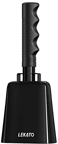 Campana de vaca de 8 pulgadas con asa, cencerro de animación para eventos deportivos, campana de vaca de acero para juegos de fútbol, fiesta, concierto, graduación, escuela, granja rancho (negro)