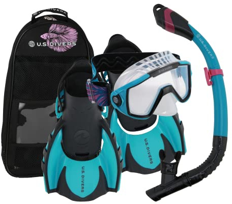 US.Divers Set Avila | Kit de Plongée Masque Palmes et Tuba avec purge pour Adulte Protection UV Verres Anti-buée Anti-fuite Randonnée Aquatique Snorkeling Homme Femme Masque Silicone Palmes réglables