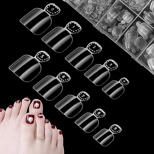 500 Stücke Transparente künstliche Zehennägel, Artificial Toe Nagel Tips, Fake nails, Full Cover Acryl Künstlich Fußnägel Tips, für Damen Frauen Nagelkunst DIY, 10 Größen,Klar.