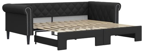 vidaXL Tagesbett, Ausziehbar Schlafsofa mit Lattenrost, Bettsofa Gästebett für Schlafzimmer Wohnzimmer, Sofa Bett Ausziehbett, Schwarz 90x200 cm Kunstleder