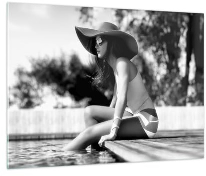 Vidrios decorativos Mujer Sombrero Piscina Cuadro Sobre Vidrio Moderno 70x50cm Decoracion Salon Dormitorio Cocina Cuadros Pared Impresiones Impresión en Cristal Wall Art Prints Decor GAA70x50-5265