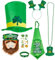 sazpajacos 7Pcs St. Patrick's Day Kobold Hut Set St. Patrick's Day Kostümzubehör Partyzubehör Enthält Koboldhut, Armband, Bart, Kopfschmuck, Fliege, Koboldhut Halskette, Aufkleber, Grün