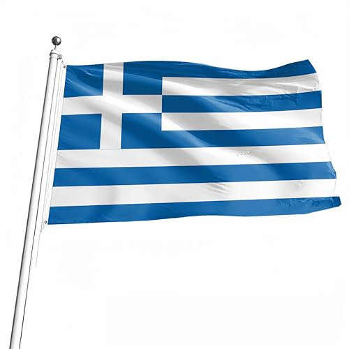 Drapeau Grec 150 x 90 cm - Grèce 5 x 3ft avec Œillets en Métal pour Célébrations à Intérieur et Extérieur - Décoration de Fête Sur le Thème du Patriotisme