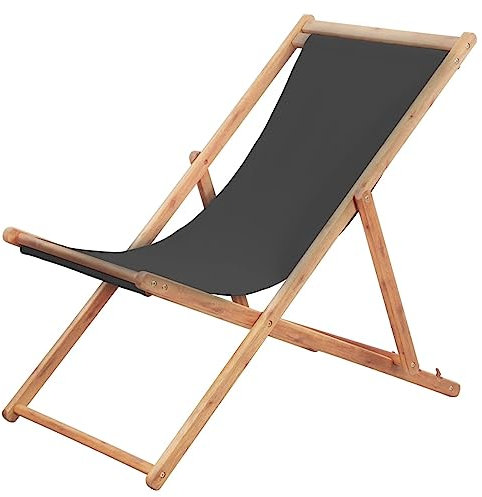 Kavolet Klappstuhl Strand, Sonnenliege Strandliege Liegestuhl Klappbarer Strandstuhl aus Holz, Holzliege Garten Faltliege Gartenliege Holzliegestuhl Campingstuhl, Eukalyptusholz und Stoff Grau
