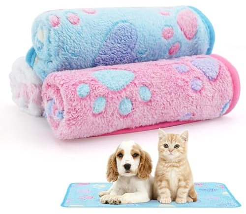 PORUPAEL Hundedecke Katzendecke Flauschig Waschbar für Kleine Mittlere Hunde und Katzen, 3 Stück Weich Kuscheldecke Hund Katze für Frühling und Sommer, Haustier Hasendecke (farbig B, 40x60cm)